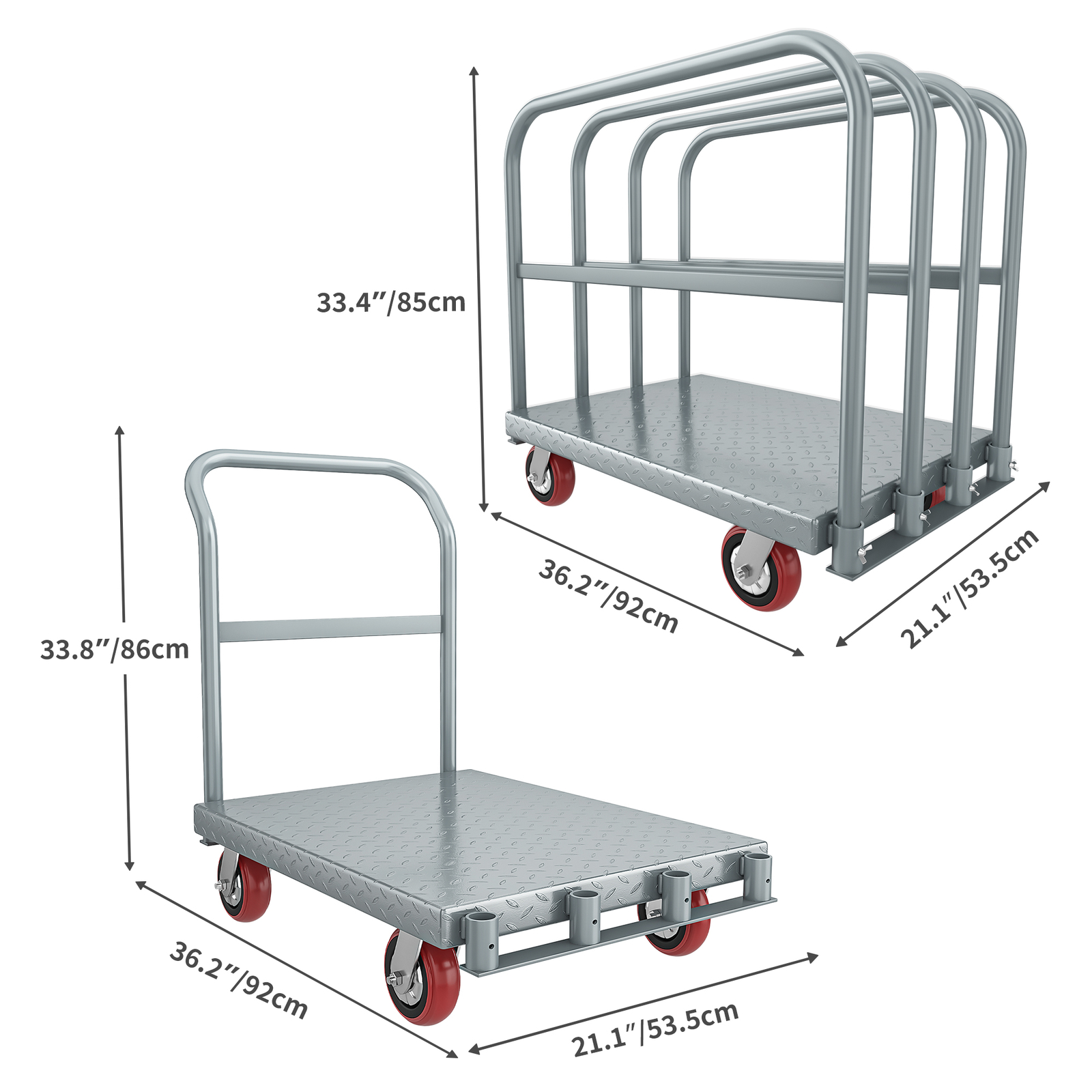2-in-1 Heavy Duty Platform Truck Cart Steel Panel Truck Cart w/ 4 Side Handrails