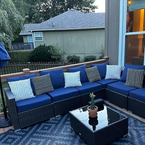 Outdoor Seat Cushion Cover Set of 4, 24 x 20 Inch, 24 x 24 x 4 Inch Navy-8pcs