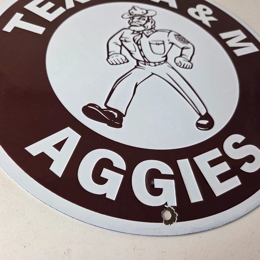 Vintage Texas A&M Sign - College Football Aggies Gas Service Pump Porcelain Sign
