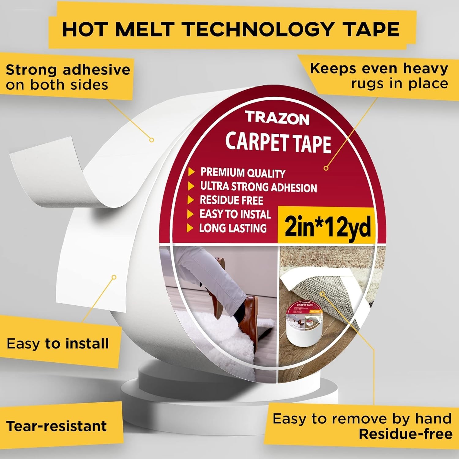 Carpet Tape Double Sided - Rug Tape Grippers for Hardwood Floors and Area Rugs