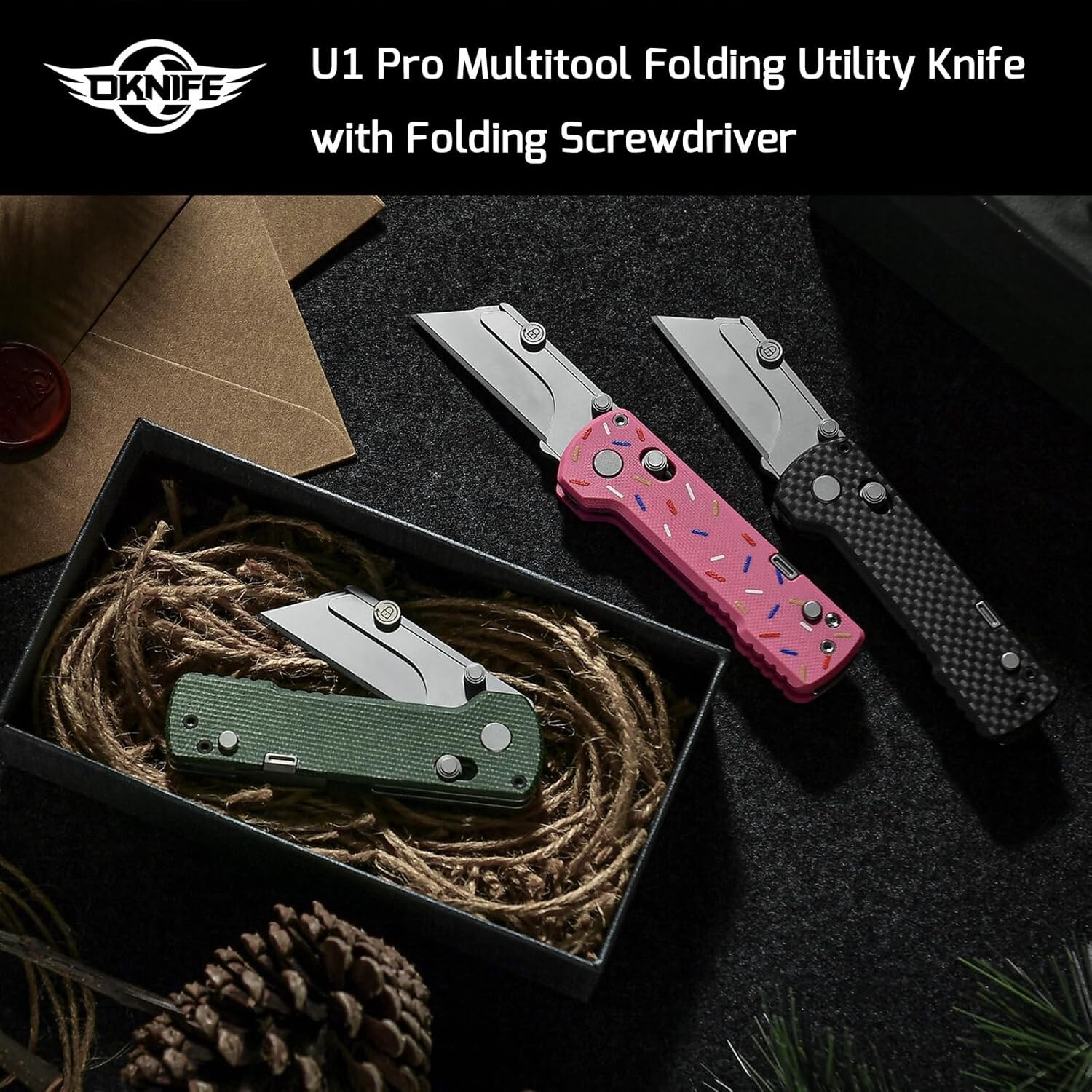 OKNIFE U1 Pro Multitool Folding Utility Knife with Folding Screwdriver Rail Lock