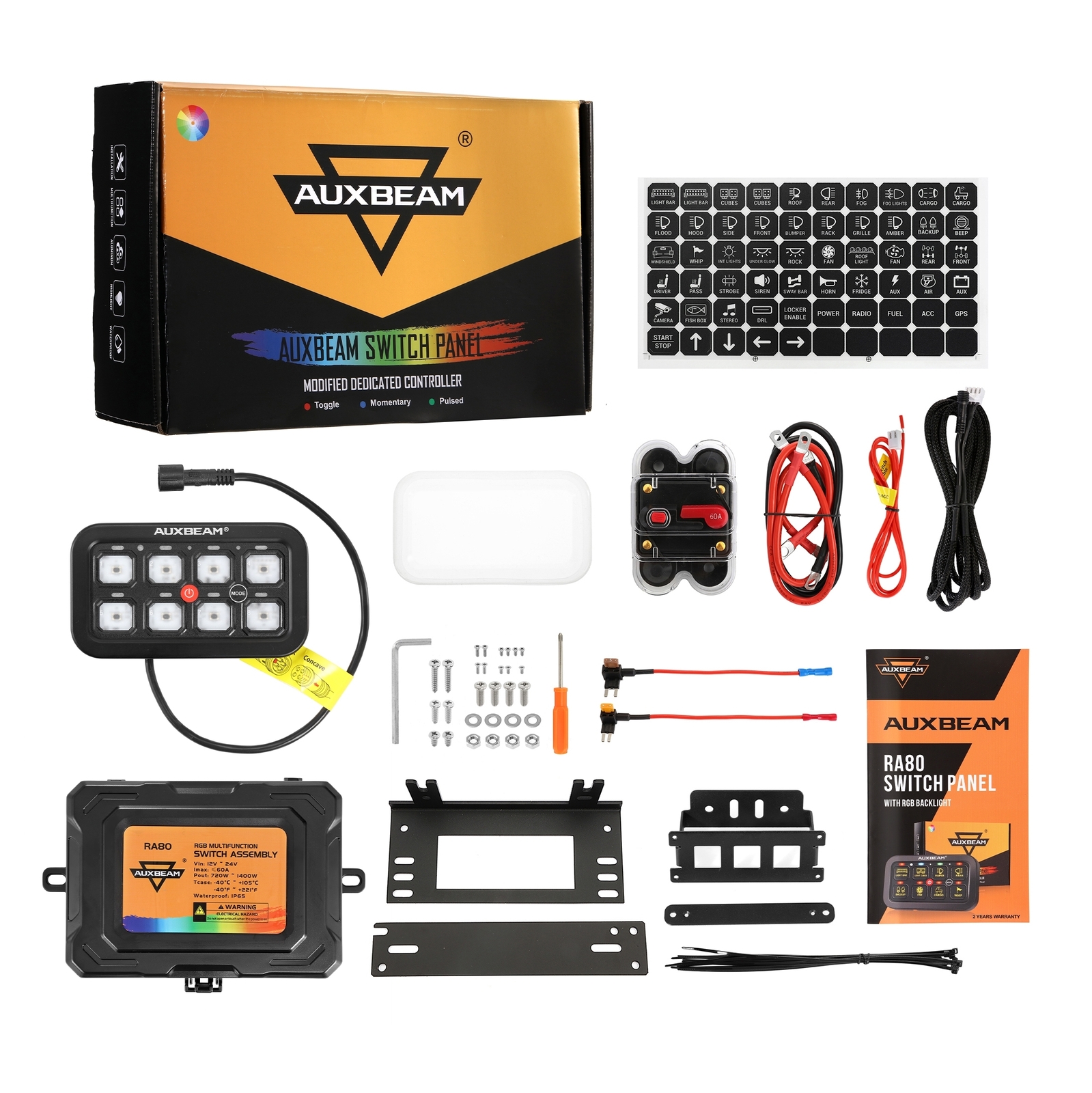 AUXBEAM RGB 8 Gang Switch Panel Toggle LED Light Bar Switch Relay System Marine