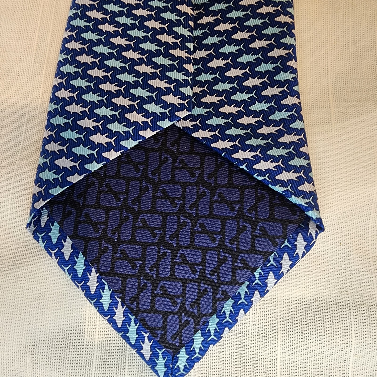 Vineyard Vines, Shep & Ian, Boy's Silk Necktie, Blue, Fish Print, USA, Nice!
