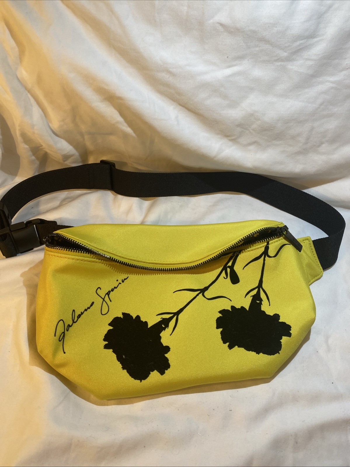 AWAY By Paloma Waist Pack Black Belt Bag Travel Accessory Neon Yellow W/floral