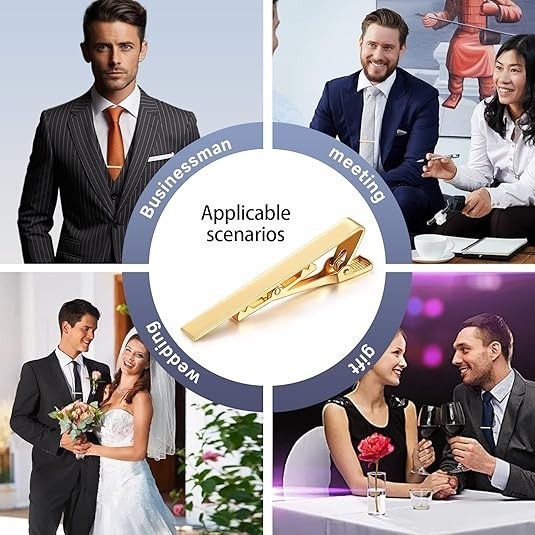 6 Pcs Tie Clips for Men, Classic Colors Non-Slip Tie Bar for Wedding & Business