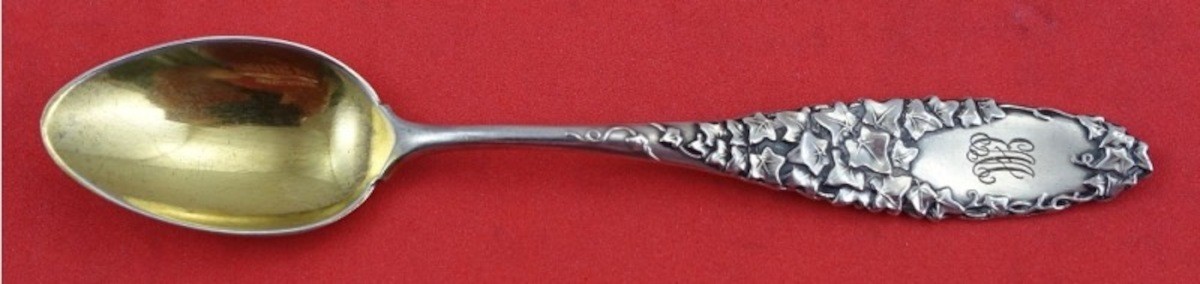 Tiffany and Co Sterling Silver Demitasse Spoon Gold Washed with Ivy Motif 4"