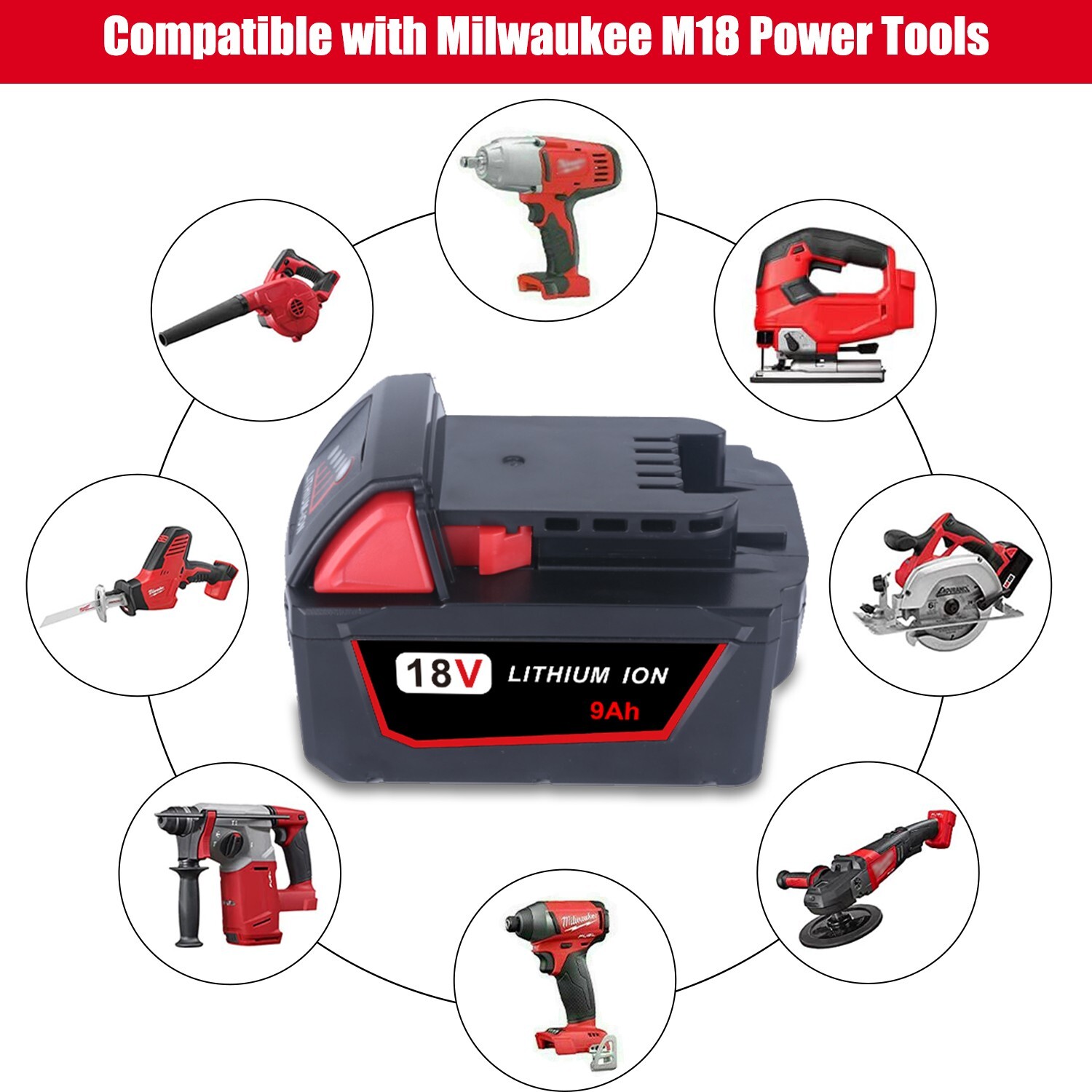 For Milwaukee M18 Lithium 9.0 AH 18V Extended Capacity Battery 48-11-1890