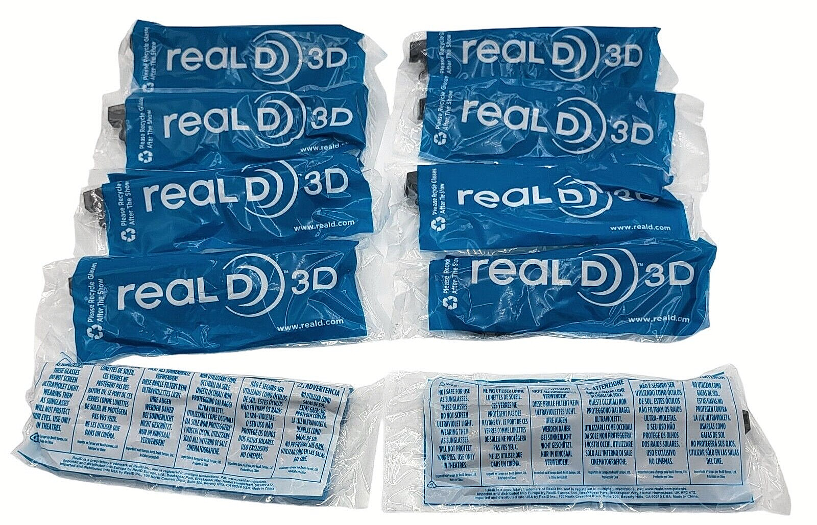 REAL D PASSIVE 3D Glasses Adult Size Black New Sealed Lot of 10 Pair