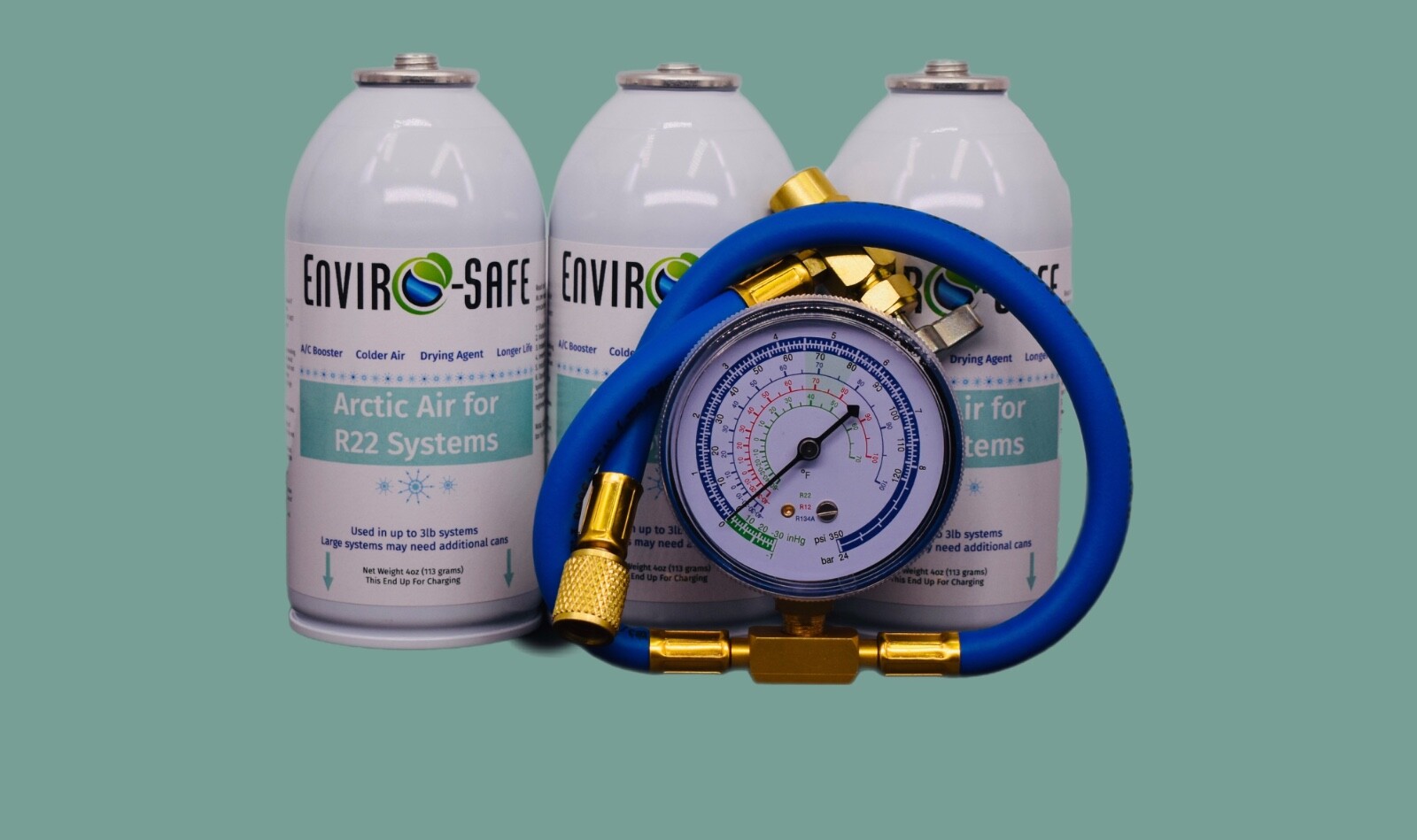 Arctic Air for R22 | 3 Cans + Brass Gauge  | 4oz EnviroSafe | Get Colder Air!