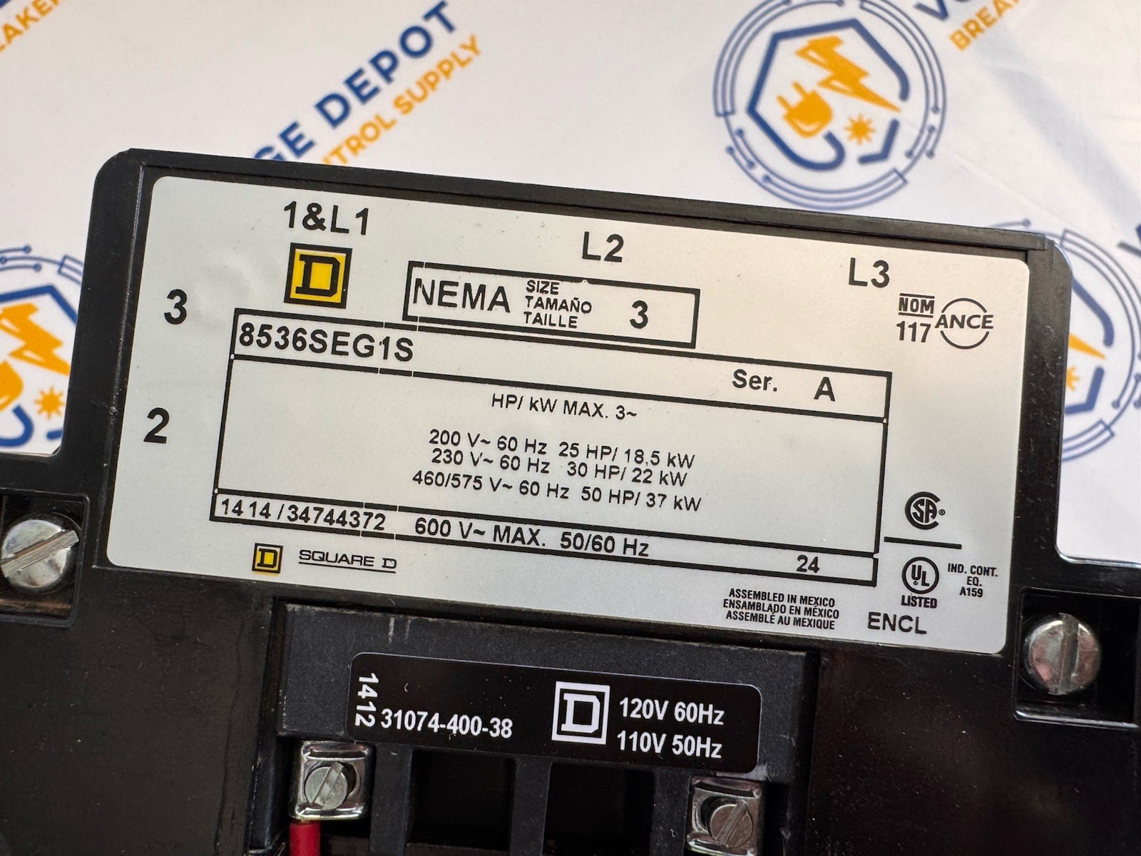 Square D 8536SEG1S Nema Size 3 50HP 600V 120V Coil Motor Starter -wrnty