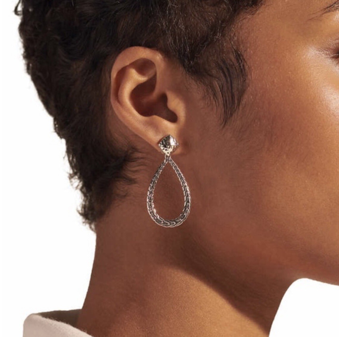 John Hardy Classic Chain Sterling Silver Hammered Pear Drop Earrings