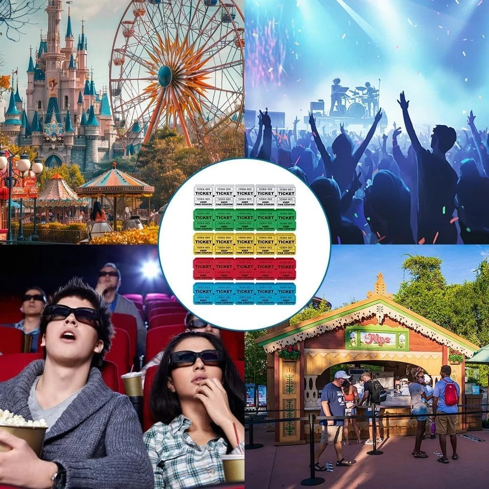 1000 Pcs Raffle Tickets Roll, 50/50 for Small, 5 Colors