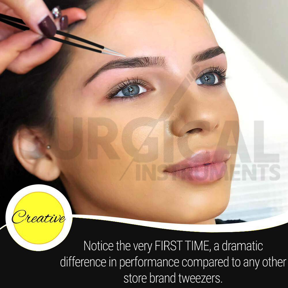 Surgical Tweezers for Ingrown Hair - Precision Sharp Needle Nose Pointed Black