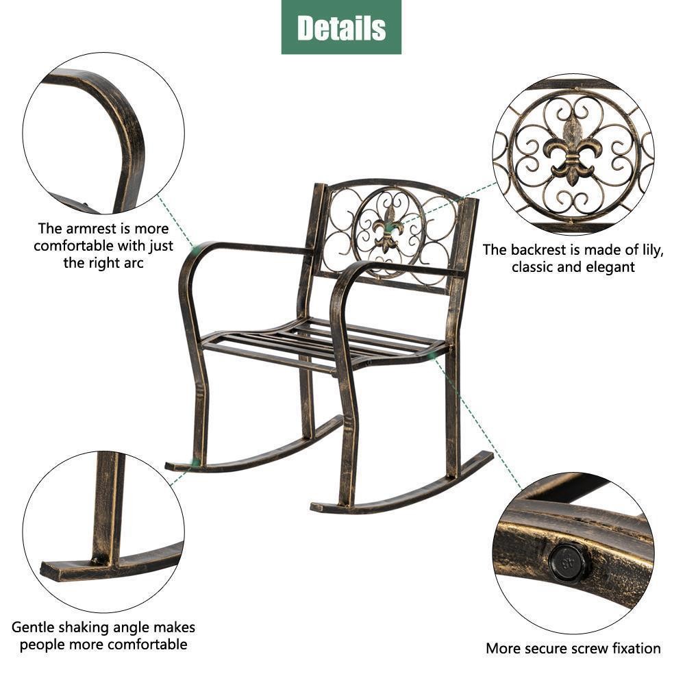22in Heavy Duty Metal Double Rocking Chair for Patio Outdoor Garden Bench Glider