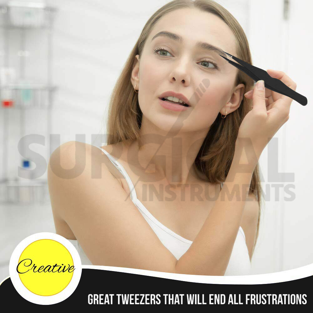 Surgical Tweezers for Ingrown Hair - Precision Sharp Needle Nose Pointed Black