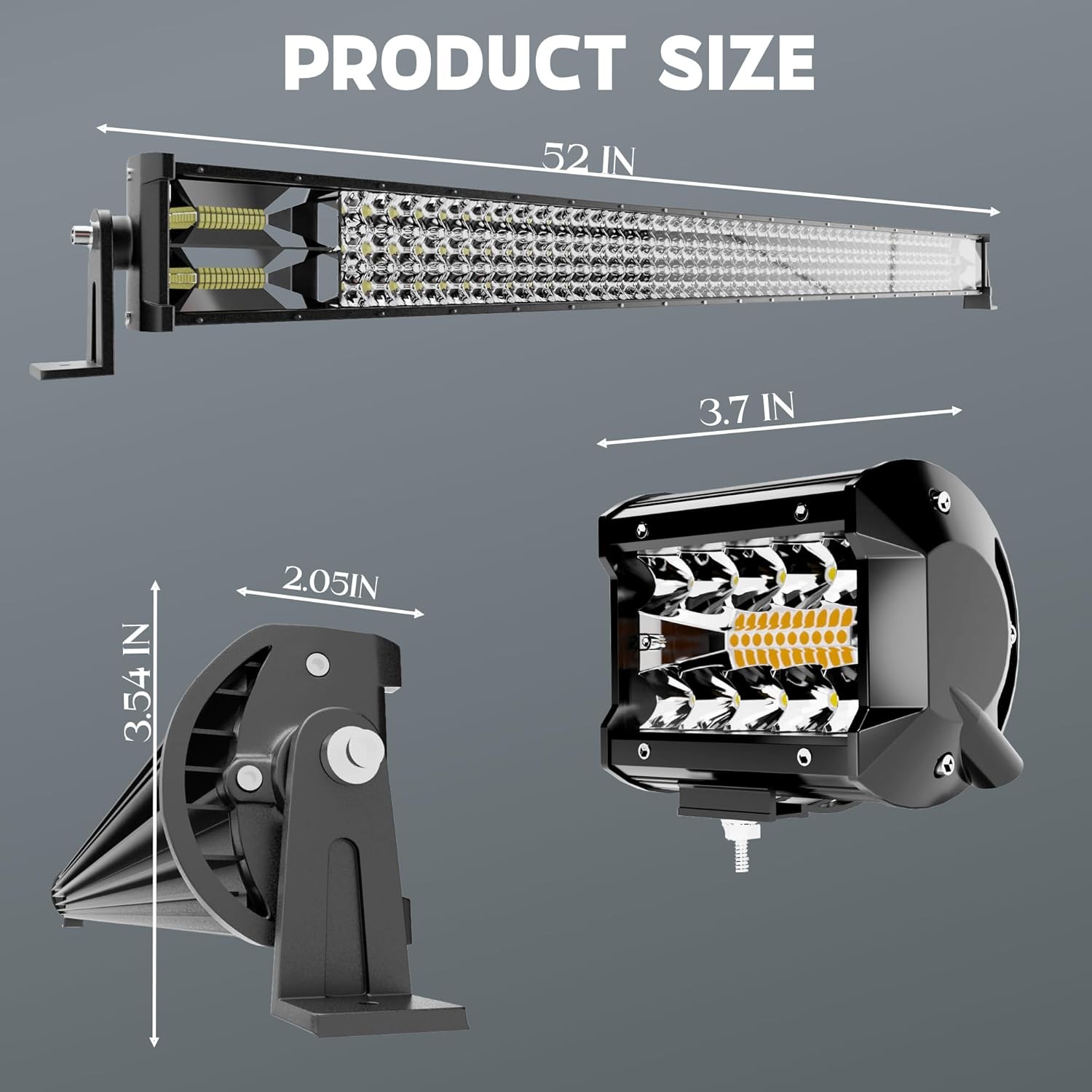 Triple Row 52" LED Light Bar & 4 Pods Combo for Fog/Driving Lights