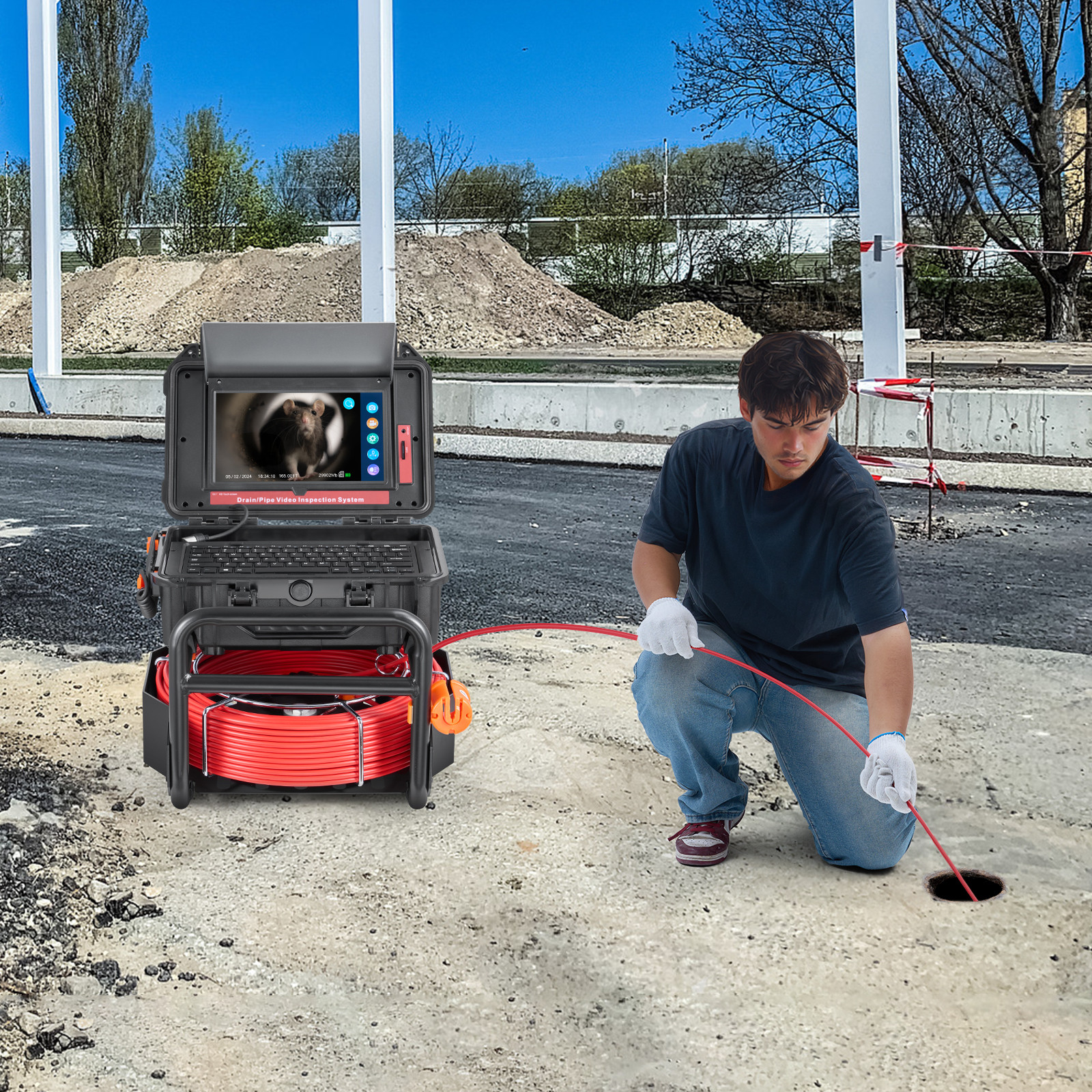 VEVOR Sewer Camera 165 ft/50m Self-Leveling Drain Camera with 10.1" Touchscreen