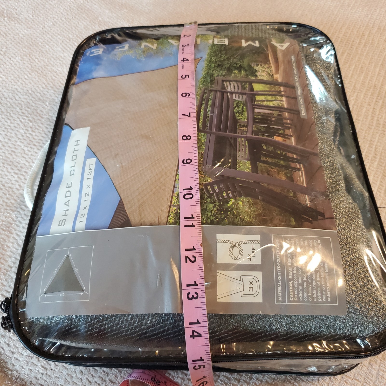 Ambiance Patio Cover Shade Cloth/ Net 12x12x12 Triangle Steel Gray Color New