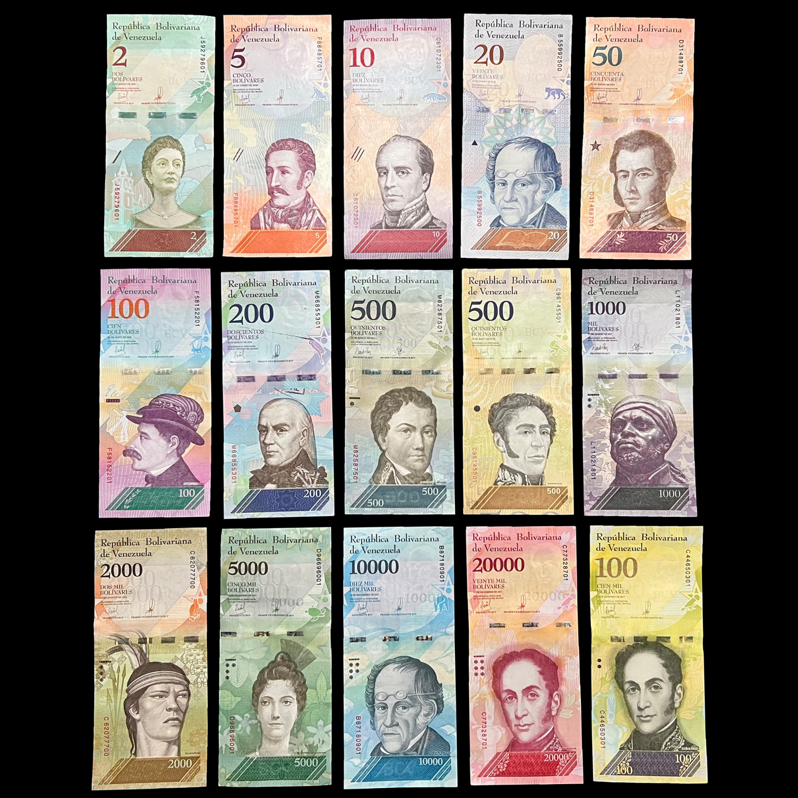 Venezuela 15 Banknotes Lot Set Bolivares Currency Banknote World Paper Money