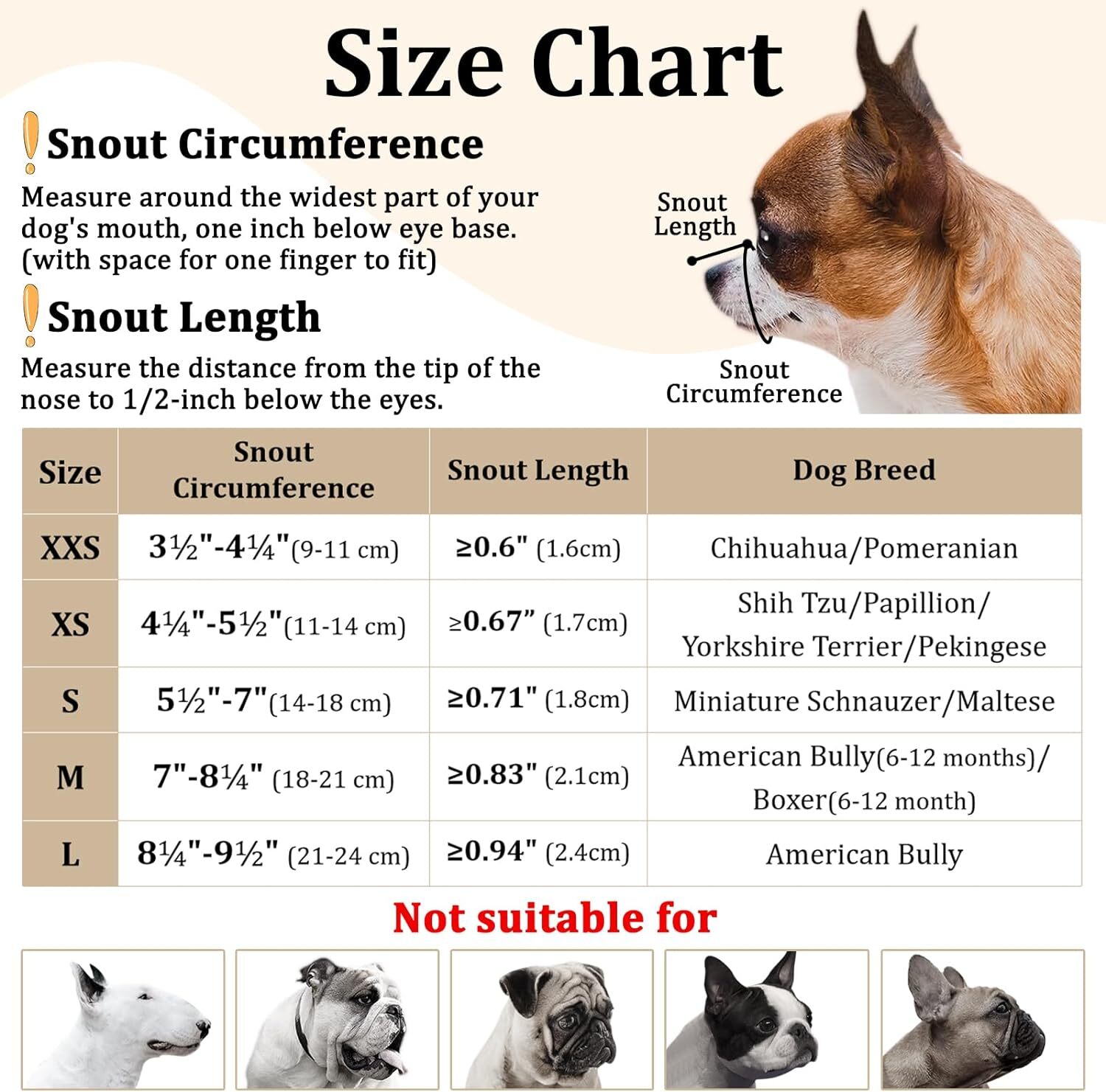 Short Snout Dog Muzzle, Small Muzzle for Chihuahua Shih Tzu American Bully