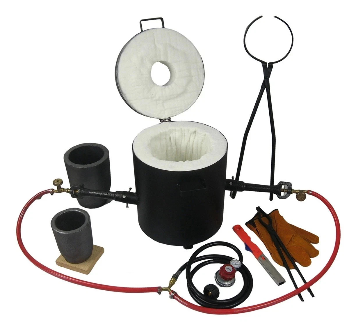 16 KG Metal Melting Furnace Dual Burners  Propane Melting Furnace Tongs Foundry