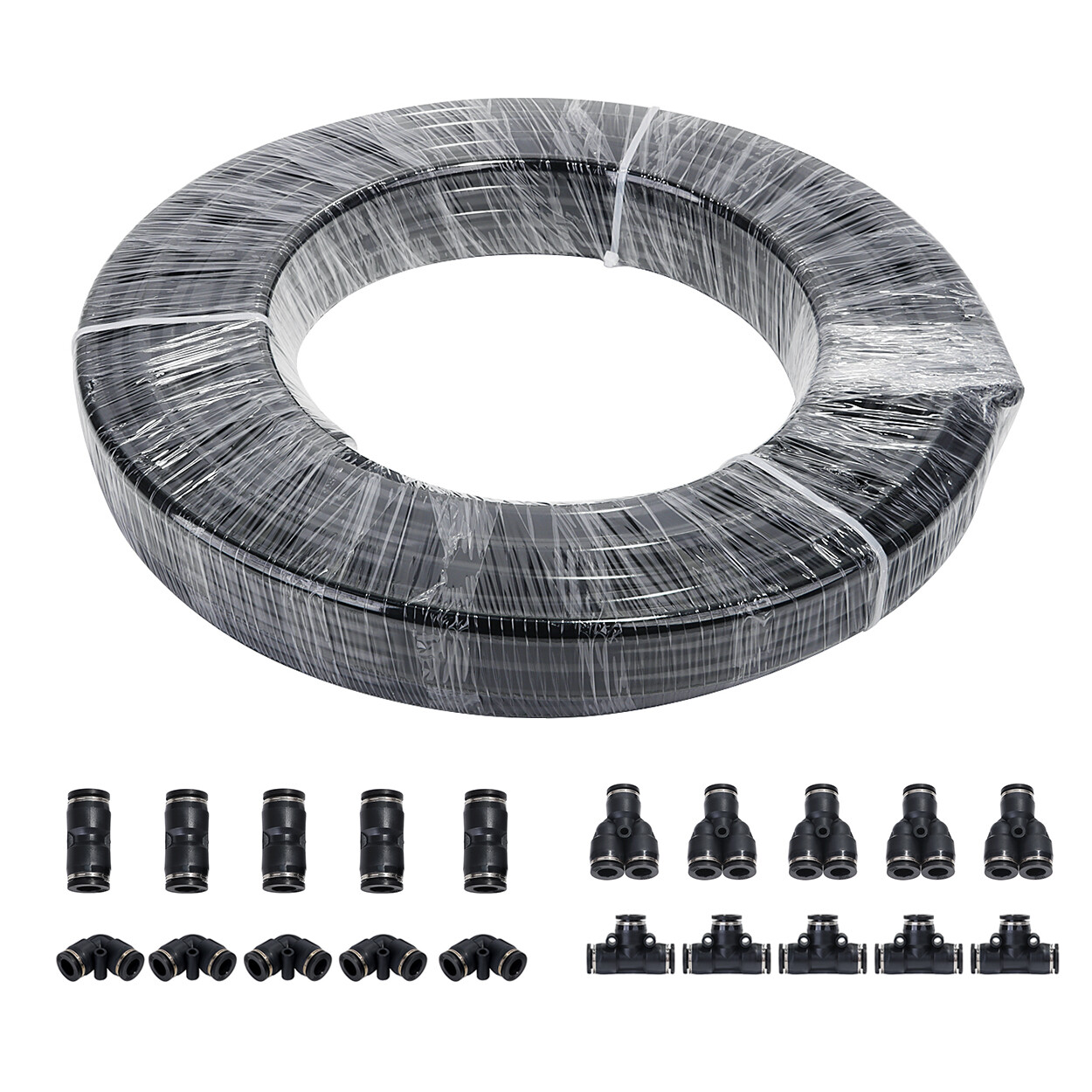 Nylon Air Line Dot OD 3/8" 33ft 50ft 100ft 200ft Or Push To Connect Fitting 5Pcs