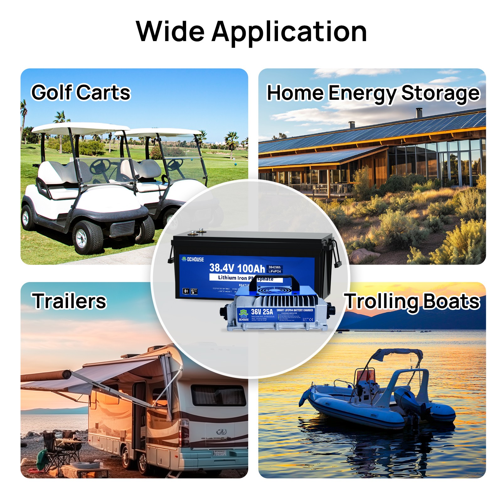 36V 100AH Lithium Golf Cart Battery Bluetooth Trolling Motor RV with 25A Charger