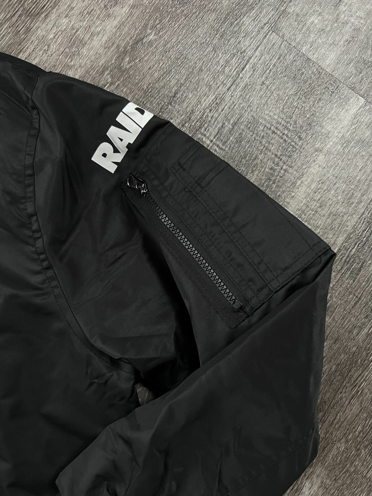 NFL Las Vegas Raider Bomber Varsity Jacket Letterman Black Grey Men sz M