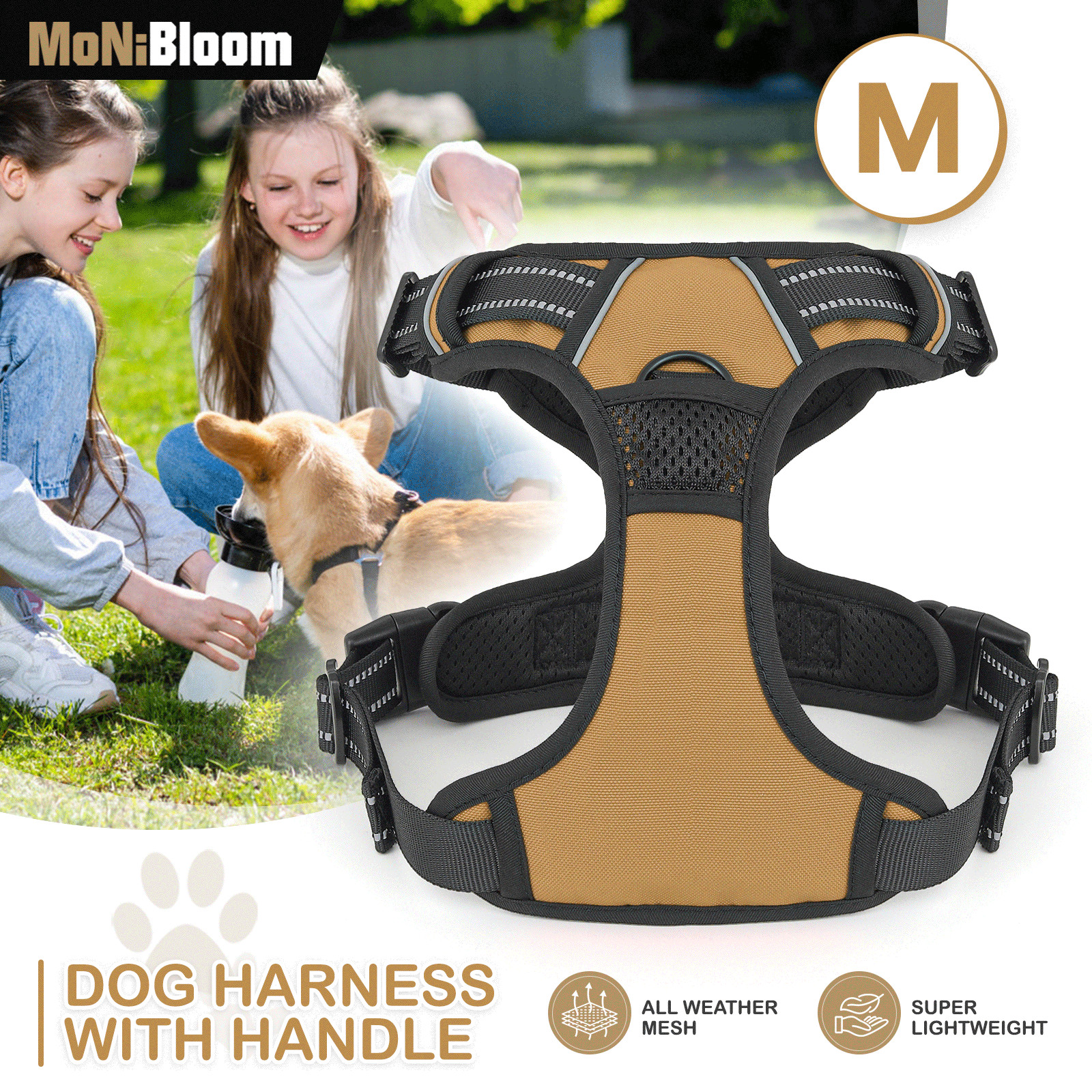 No Pull Reflective Dog Pet Harness Control Handle Adjustable Control Vest Brown
