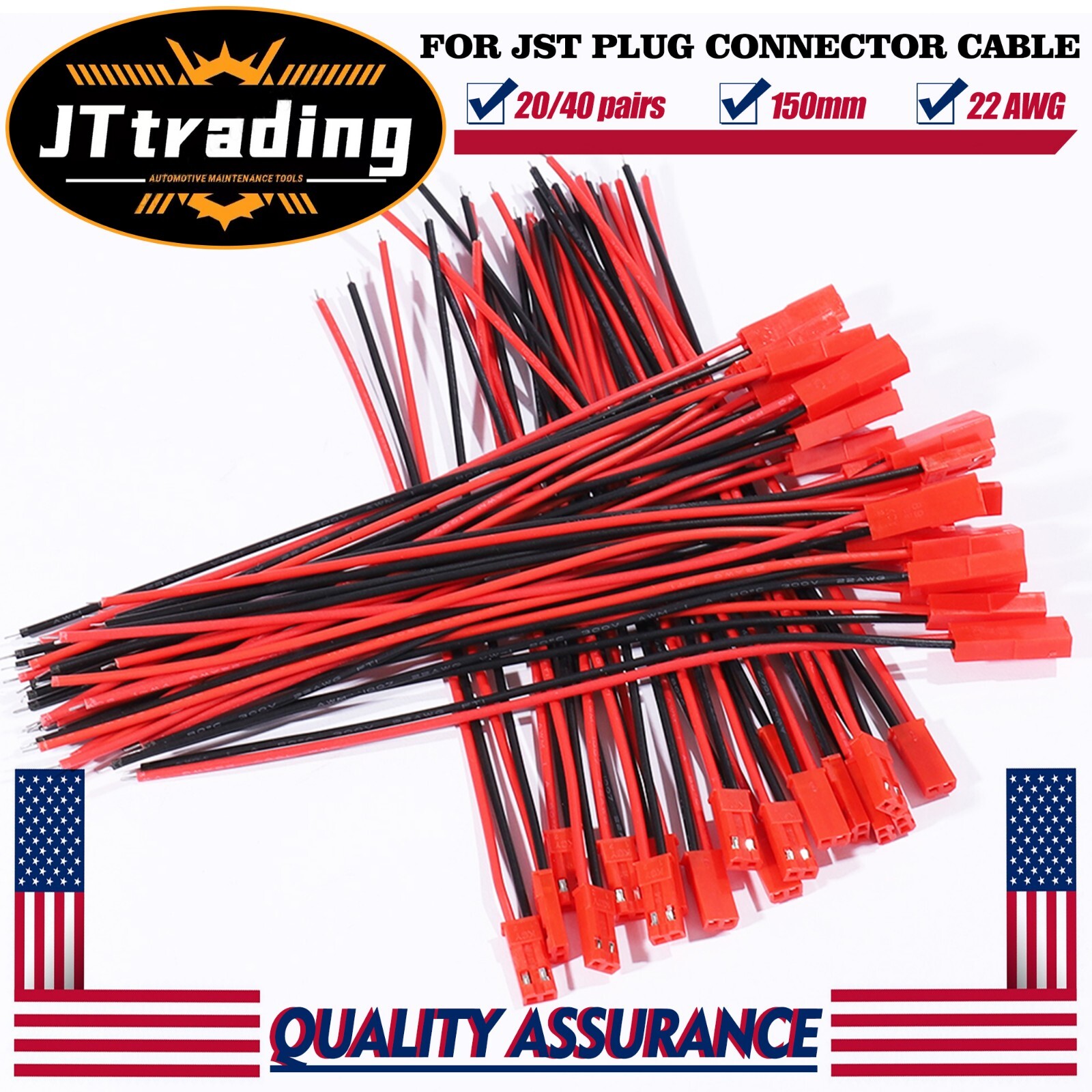 20/40 pairs for JST Plug Male &Female Connector 150mm Wire Cable RC Lipo Battery