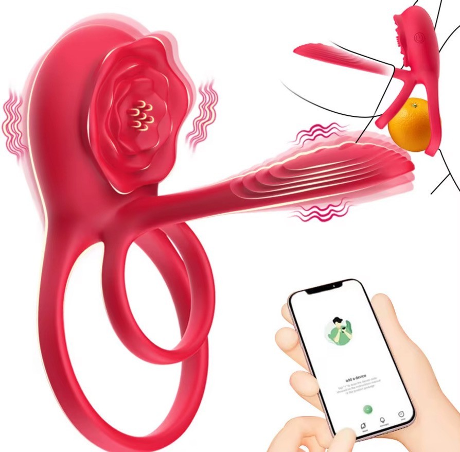 Rose Double Ring Vibrator Clitoral Stimulator Sleeve 9 Modes Pick App or Remote