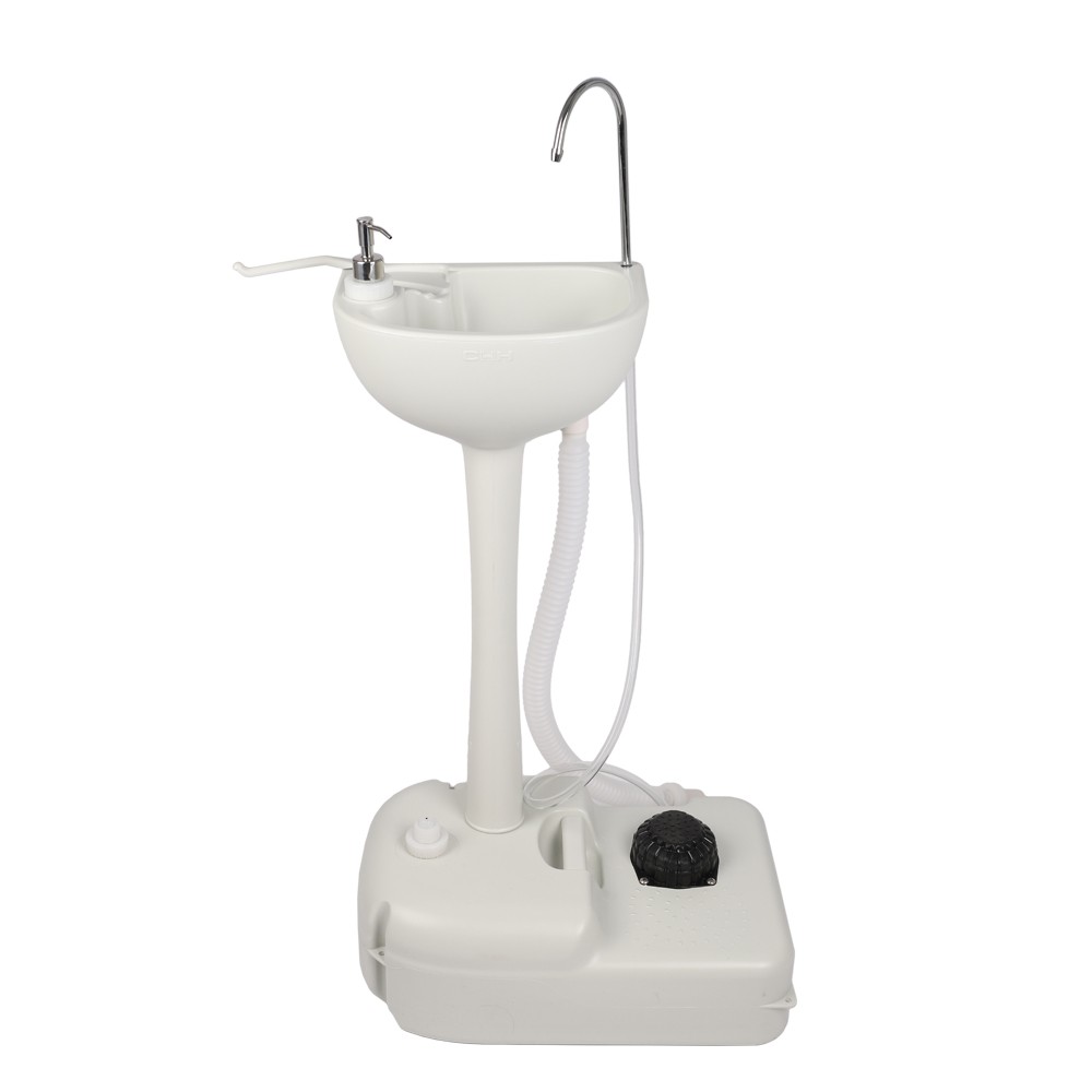Portable Outdoor Foot Pump Camping Sink Hand Wash Basin w/ 3.5L Water Tank White