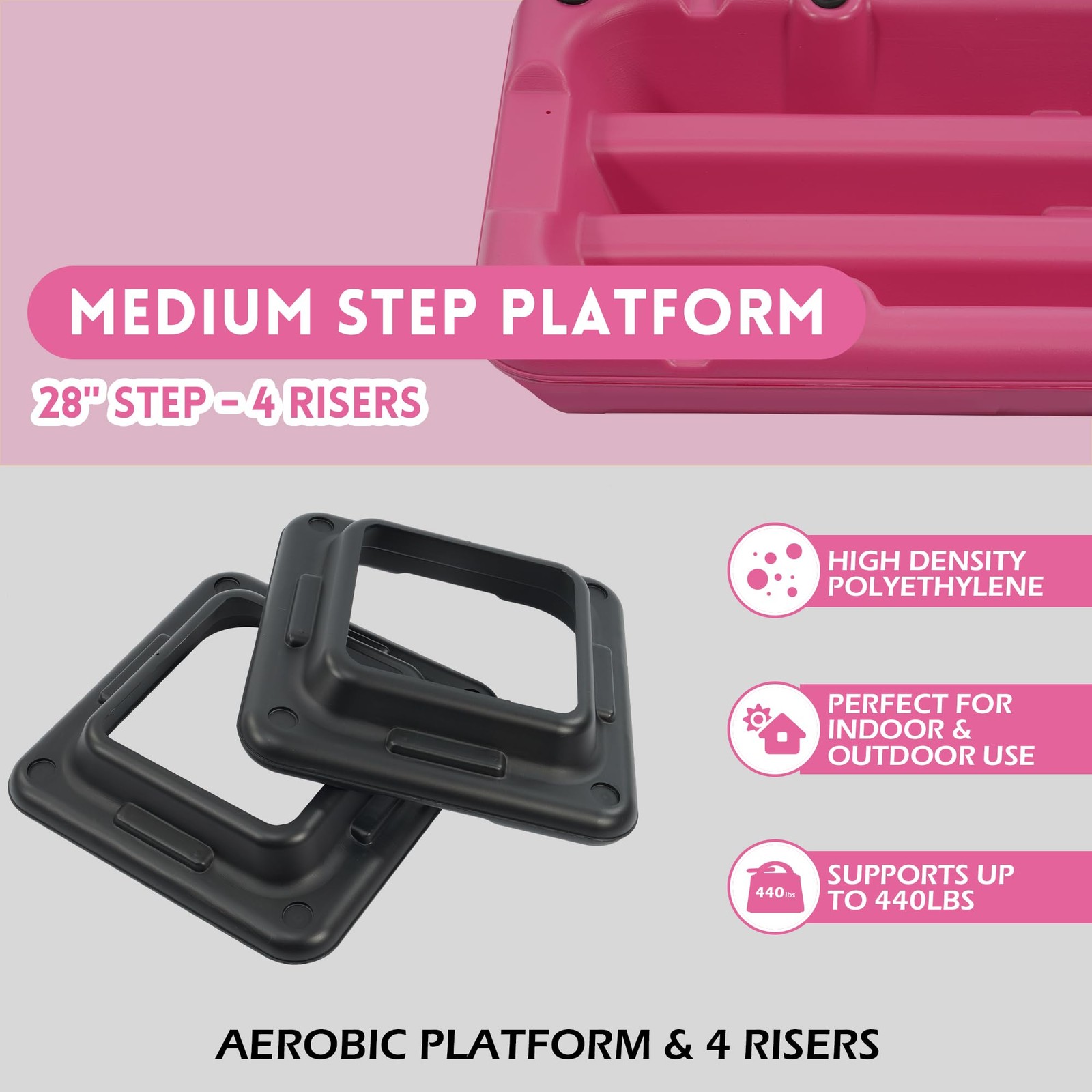 Step Aerobic Platform, 28''x 14'', Pink