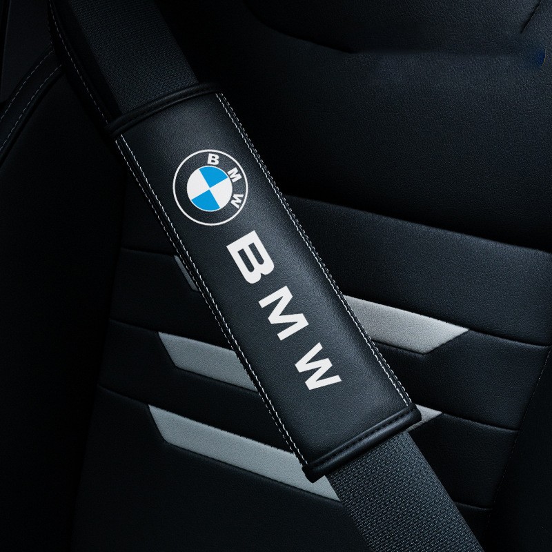 2PCS Black Leather Car Seat Belt Covers Shoulder Pad Trim Protector for BMW