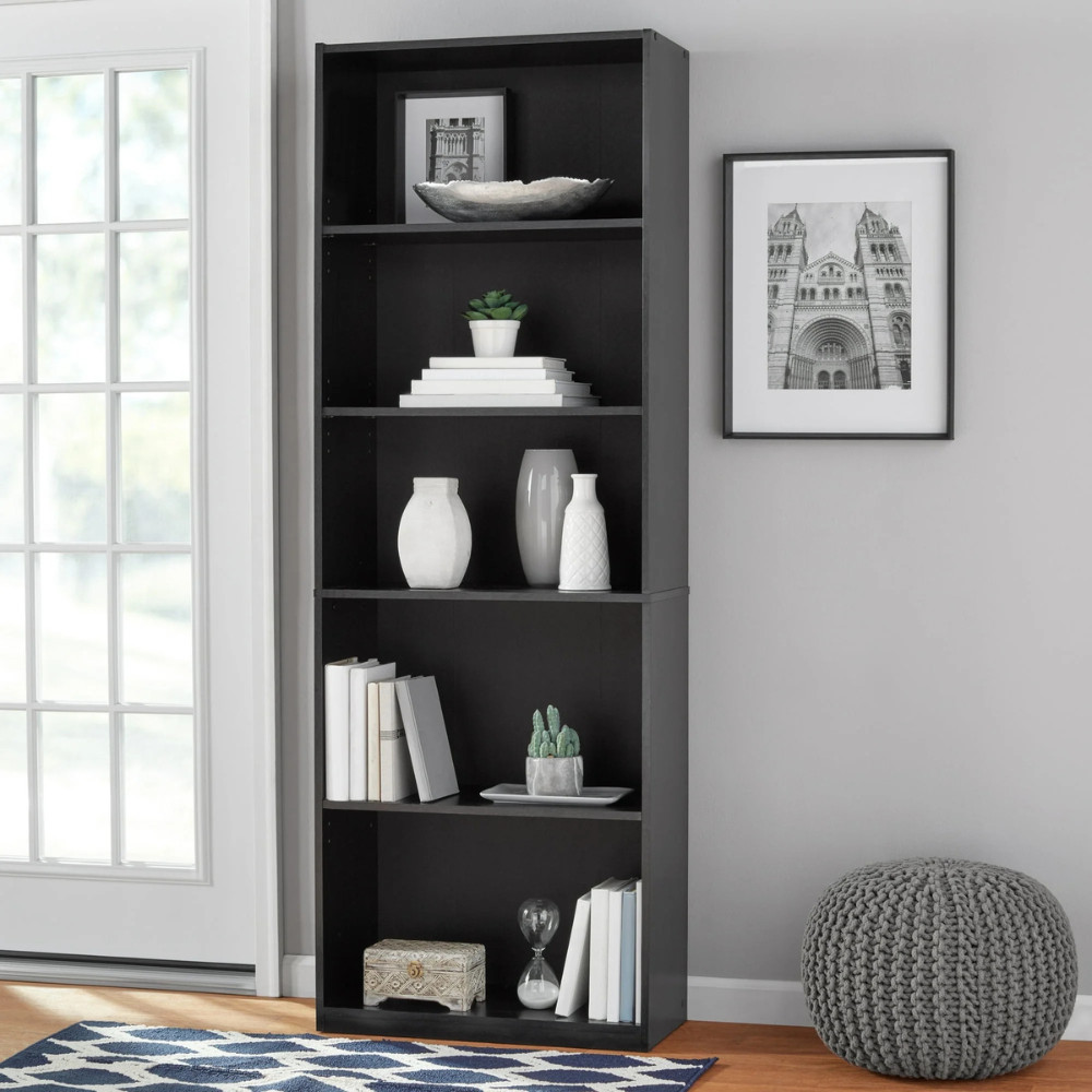 Mainstays 5-Shelf Bookcase Adjustable Shelves Storage Unit True Black Oak 71 in.