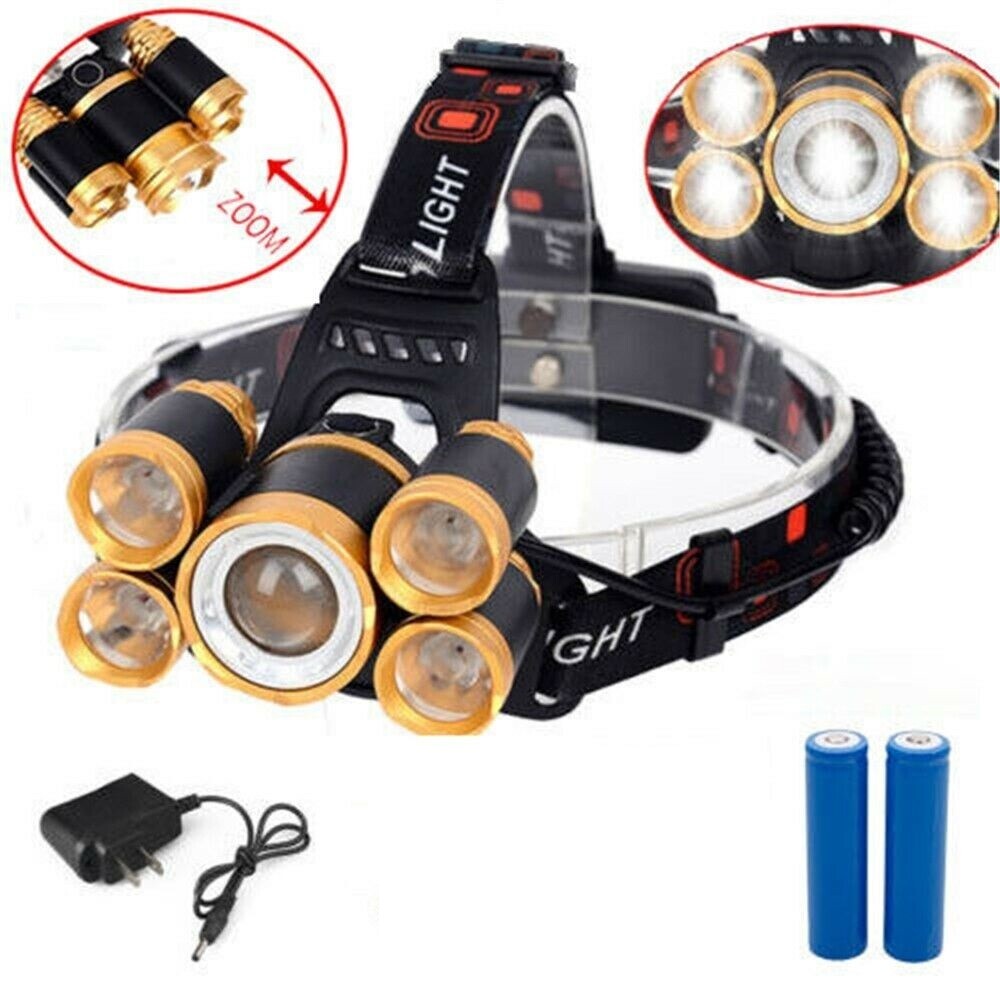 80000LM 5-LED Zoom LED Rechargeable 18650 Headlamp Head Light Torch Charger US