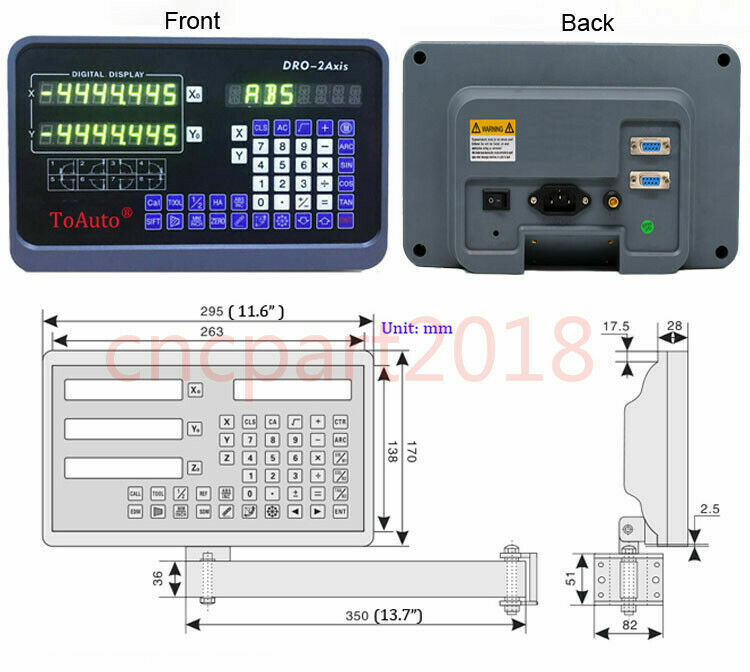 ToAuto 5um /1um Linear Scale Digital Readout DRO Display 100mm-1000mm US