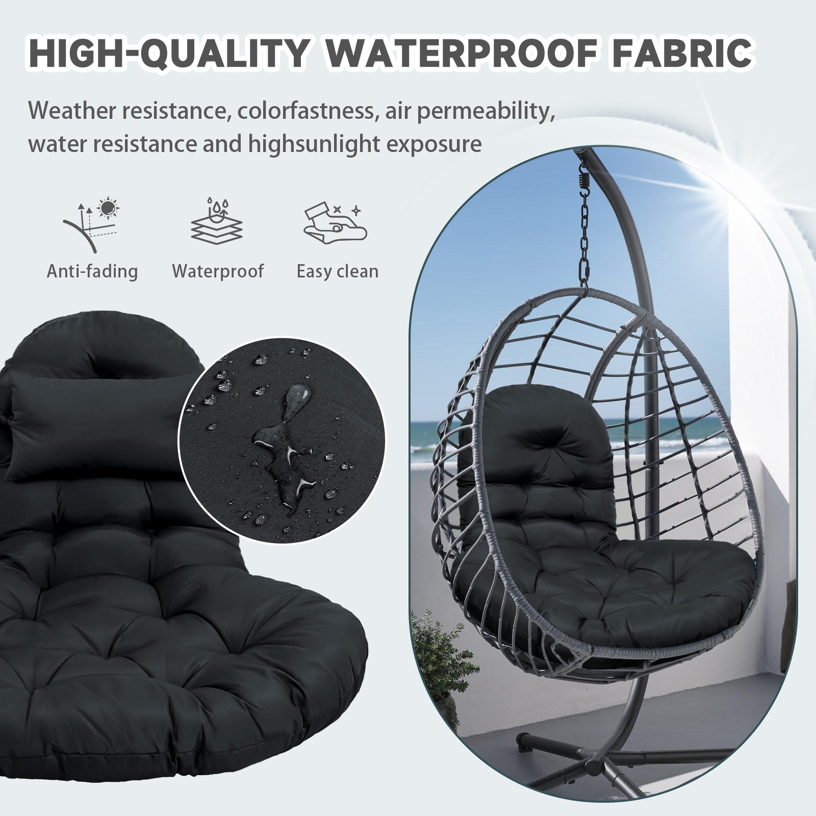 Thicken Egg Chair Cushion w/ Pillow Waterproof Hammock Swing Pad Outdoor&Indoor