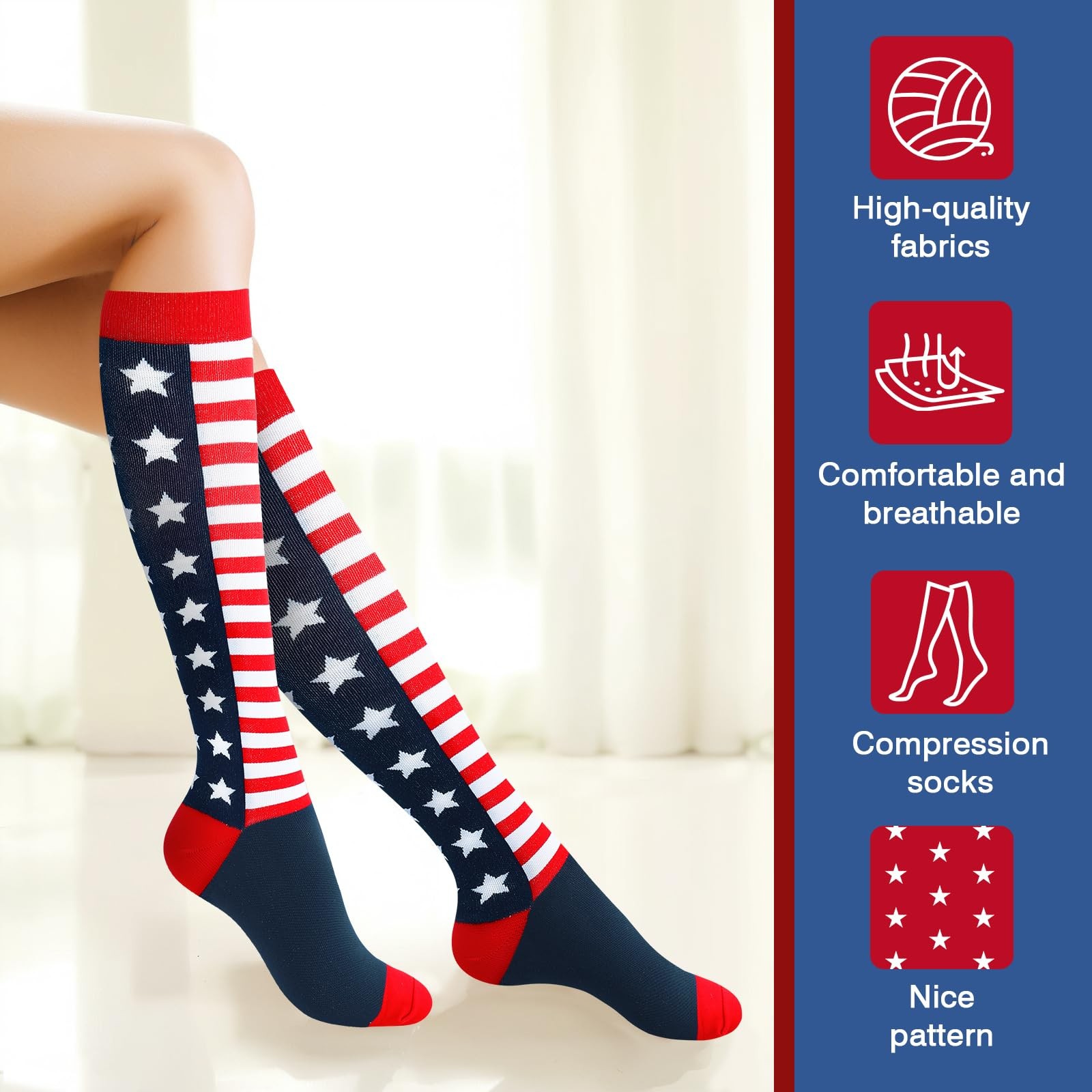YOYOU Compression Socks for Women and Men, American One Size, Flag 1
