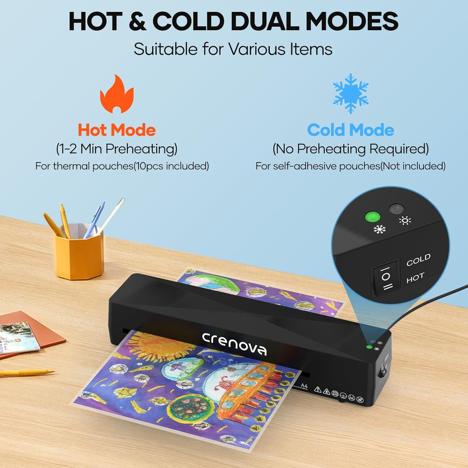 Laminator Machine with 10 Laminating Sheets, A4 Laminating Machine Hot & Cold wi