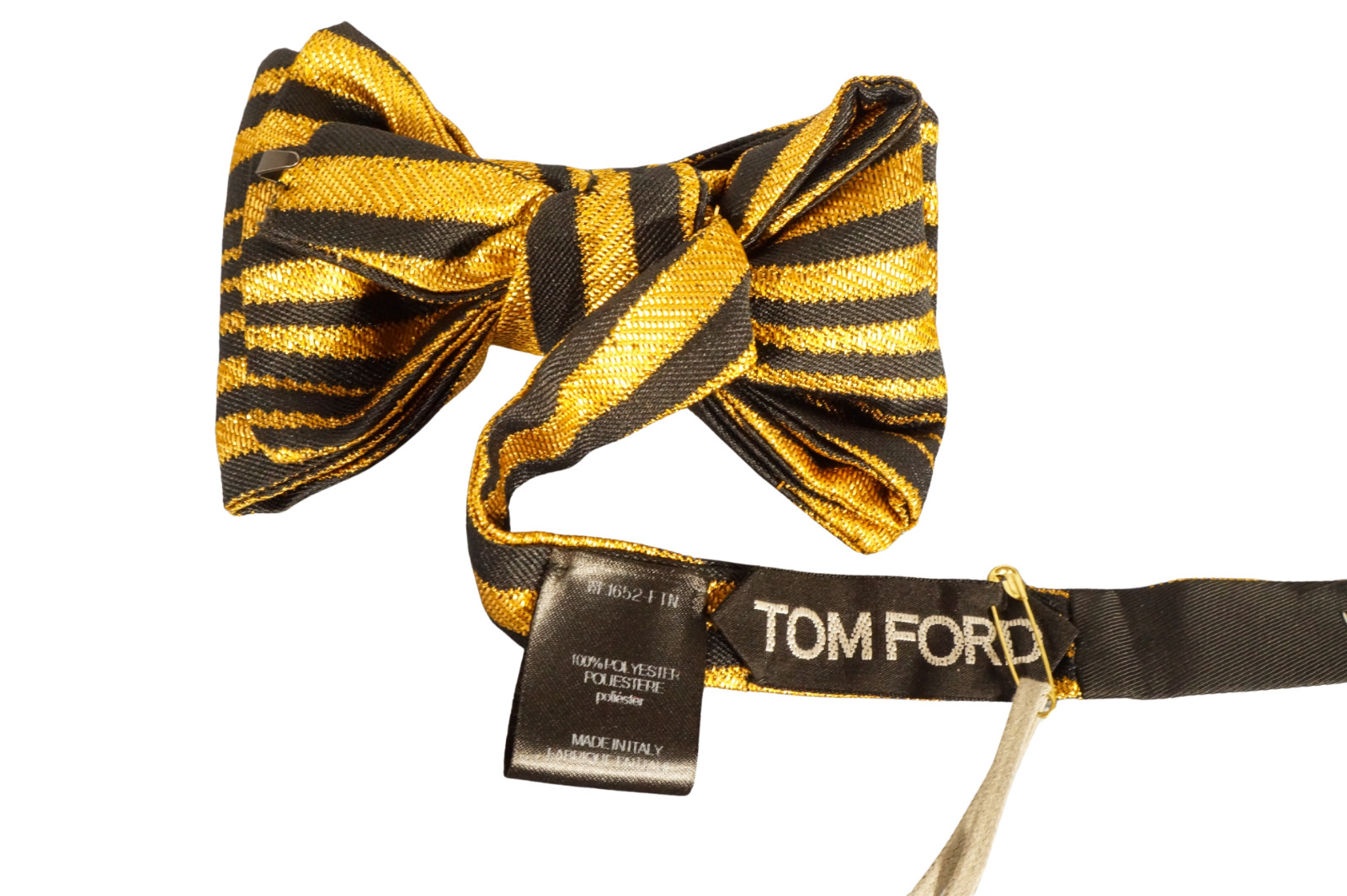NWT TOM FORD Gold & Black Striped Pre-Tied Bow Tie ITALY 4.5 "x 3"