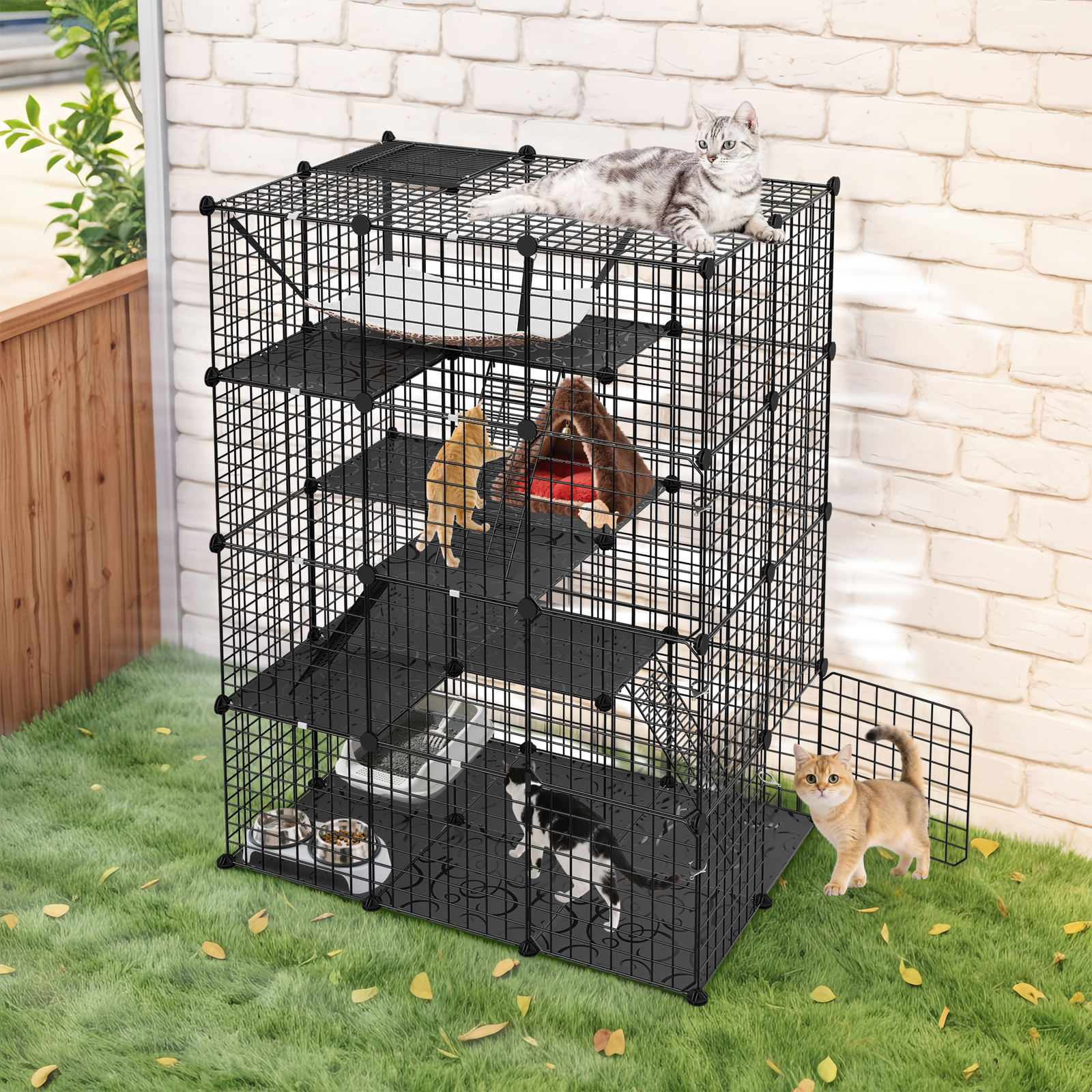 4-Tier Cat Cage Indoor Cats Pets Playpen Detachable Metal Wire Cat kennel Black
