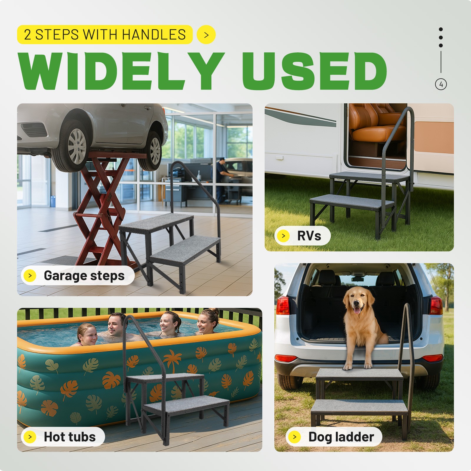 2 Steps Ladder RV Step w/Handrail For Trailer Travel Camper Mobile Home Stairs