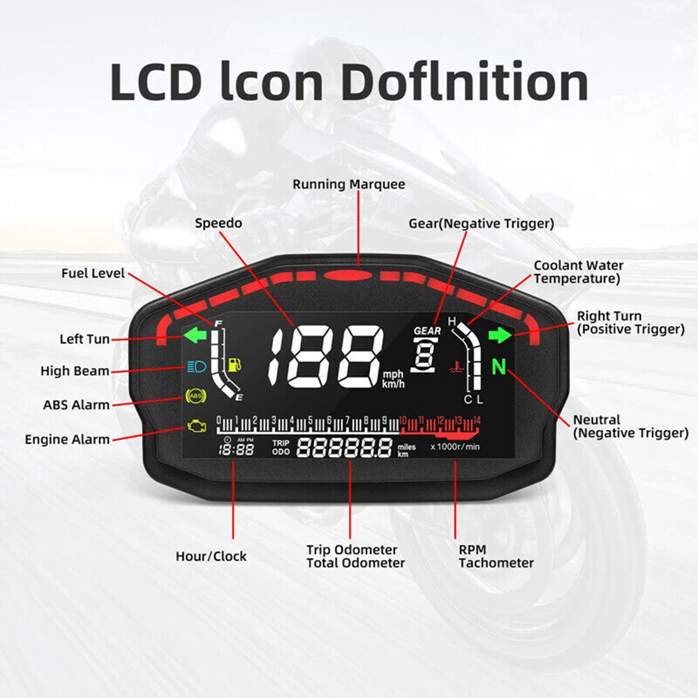 1Pc Digital Motorcycle Dash Panel LCD Dashboard DC 8-12V Motorcycle Odometer
