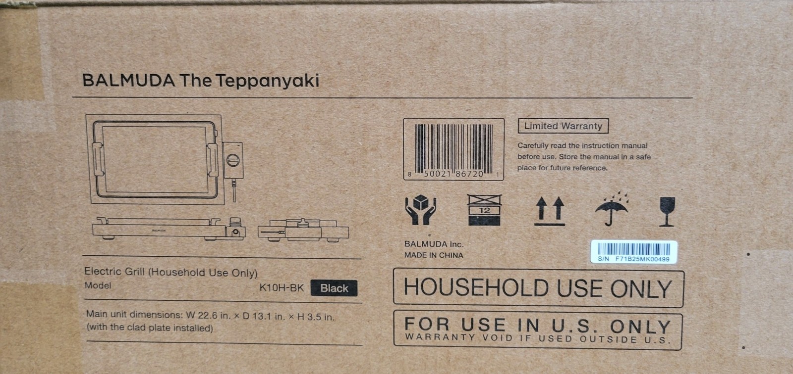 BALMUDA K10A-BK Hot Plate Pro Stainless Steel Rectangular Shape (Open Box)