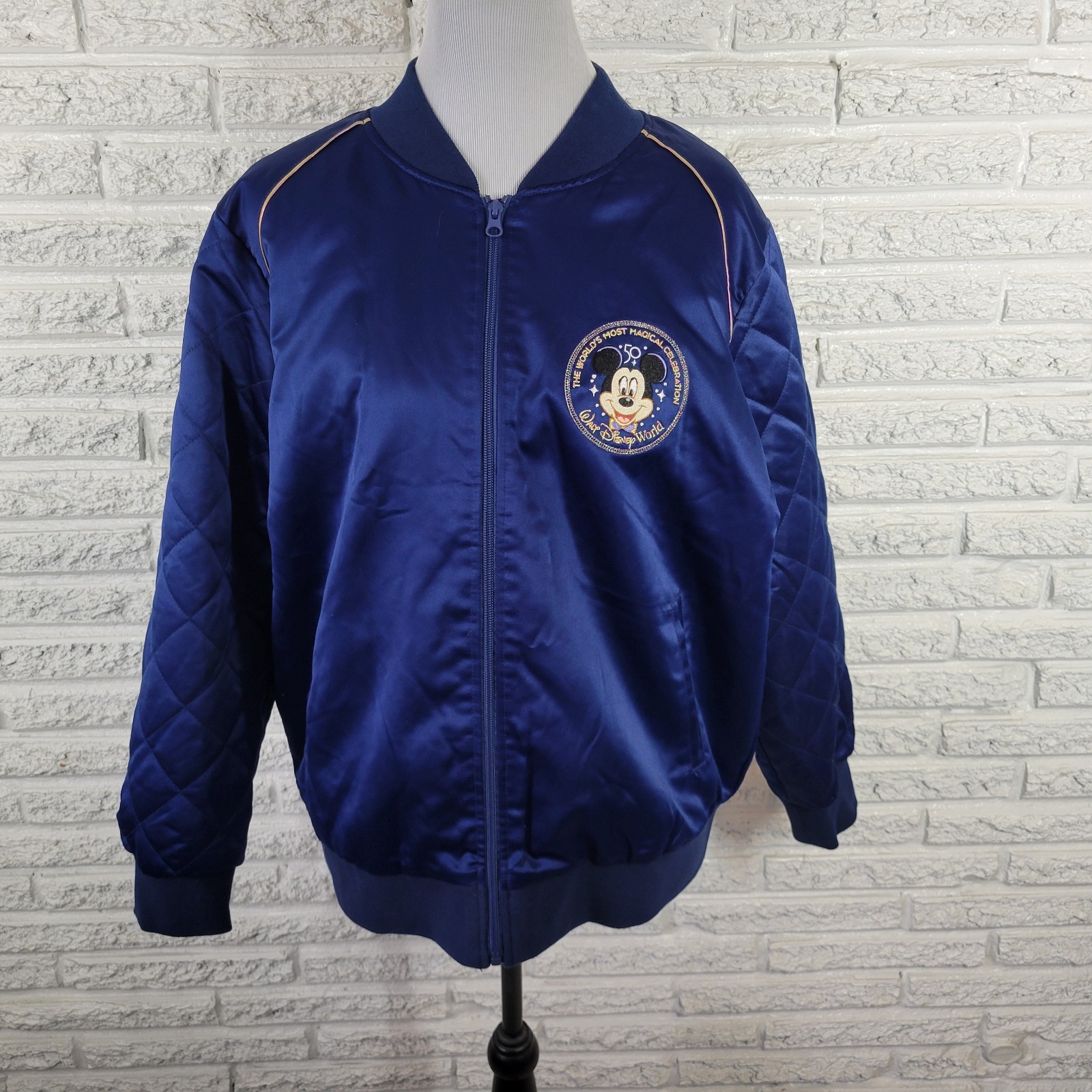 Walt Disney World 50th Anniversary Womens Jacket 1X Blue Embroidered Zip Up Logo