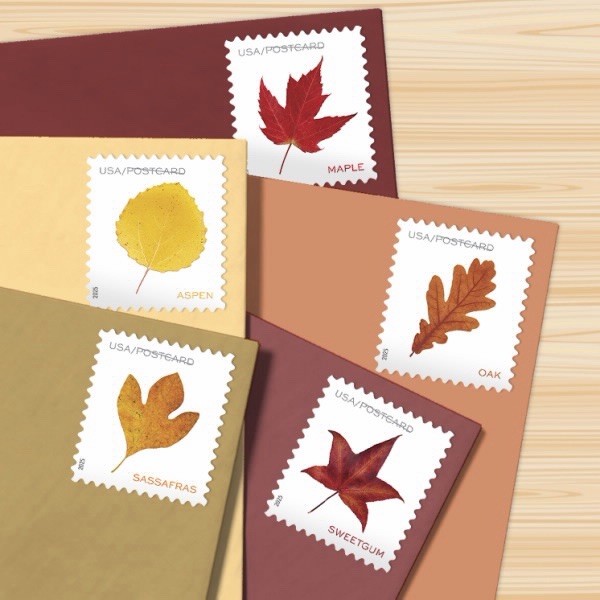 2025 USPS SHEET OF 20 POSTCARD STAMPS VIBRANT LEAVES 61¢