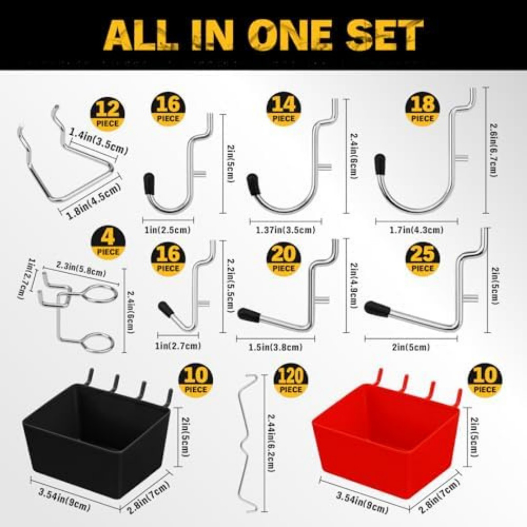 297 Piece Pegboard Hooks Kit, Peg Board Organizer Accessories with Bins for Orga