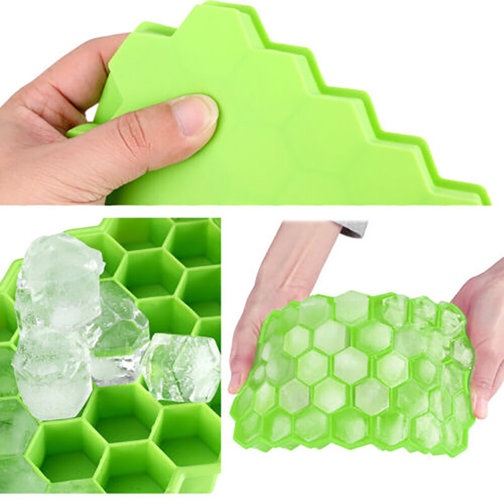 1-2PCS Silicone Ice Cube Tray Honeycomb Molds With Lid Bar Whiskey Cocktails