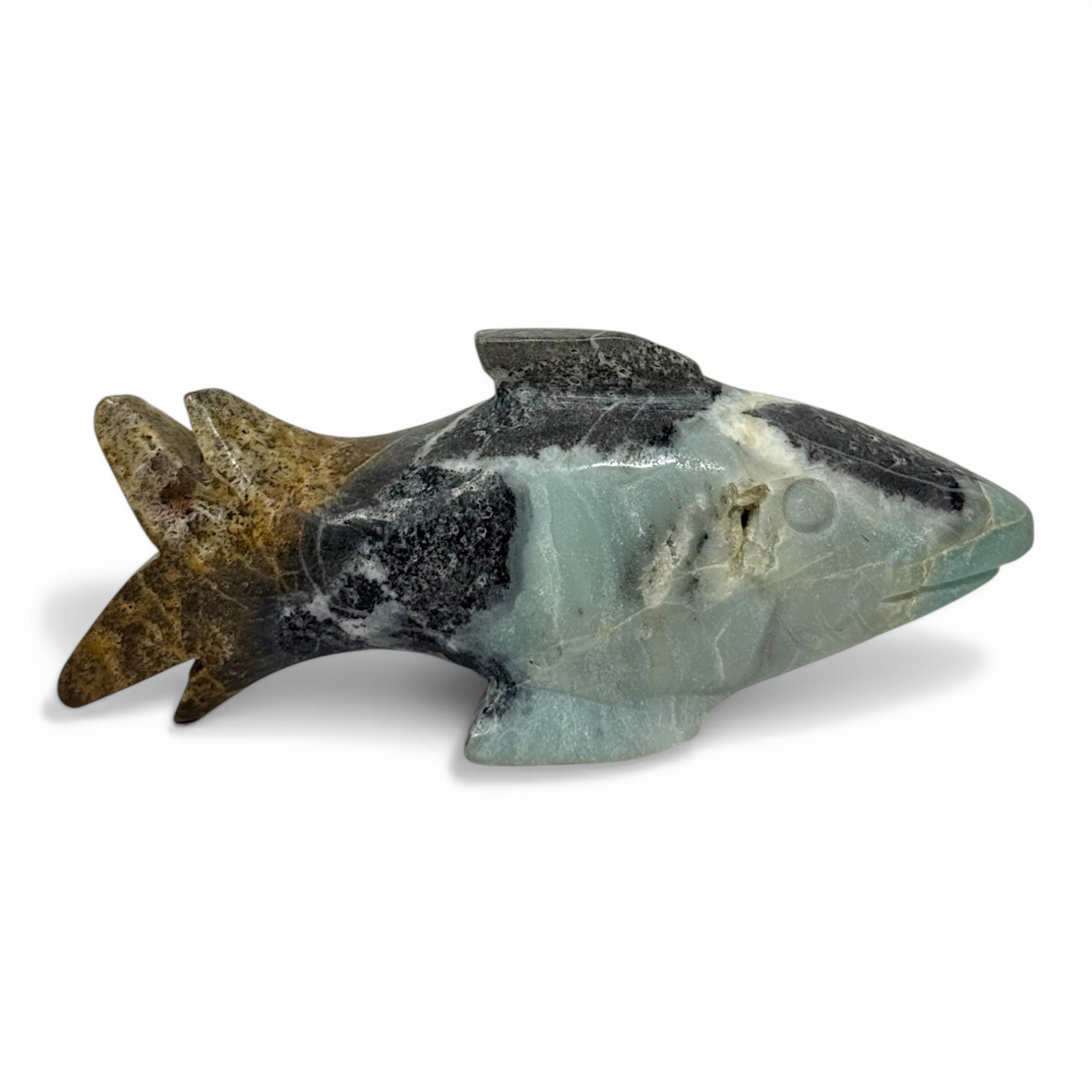 Caribbean Calcite Stone Shark Sculpture Carved Crystal Art Decor 450grams